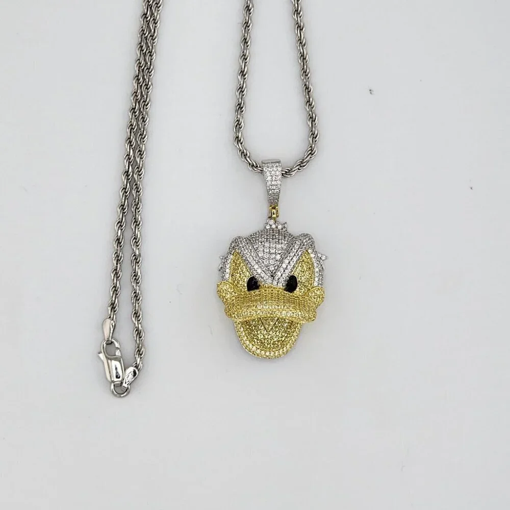 Brand New Sterling Silver 925 Angry Donald Necklace